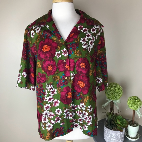 Vintage Tops - Pykettes Vintage Button Front Floral Shirt